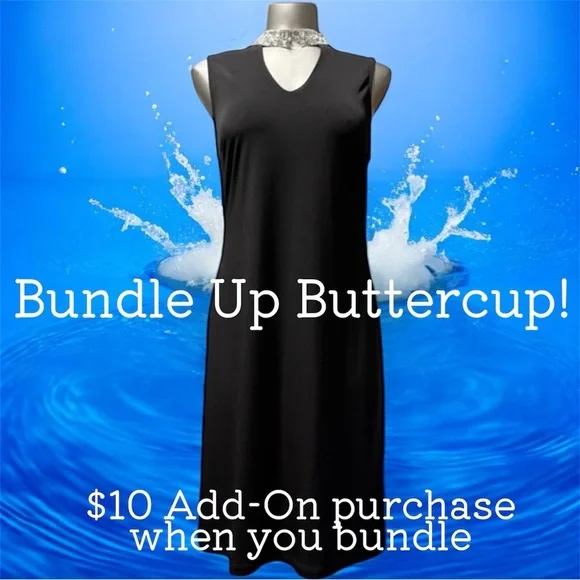 $10 Add-On 💟Black Midi Dress V-Neck with Embellished Collar - Picture 2 of 13